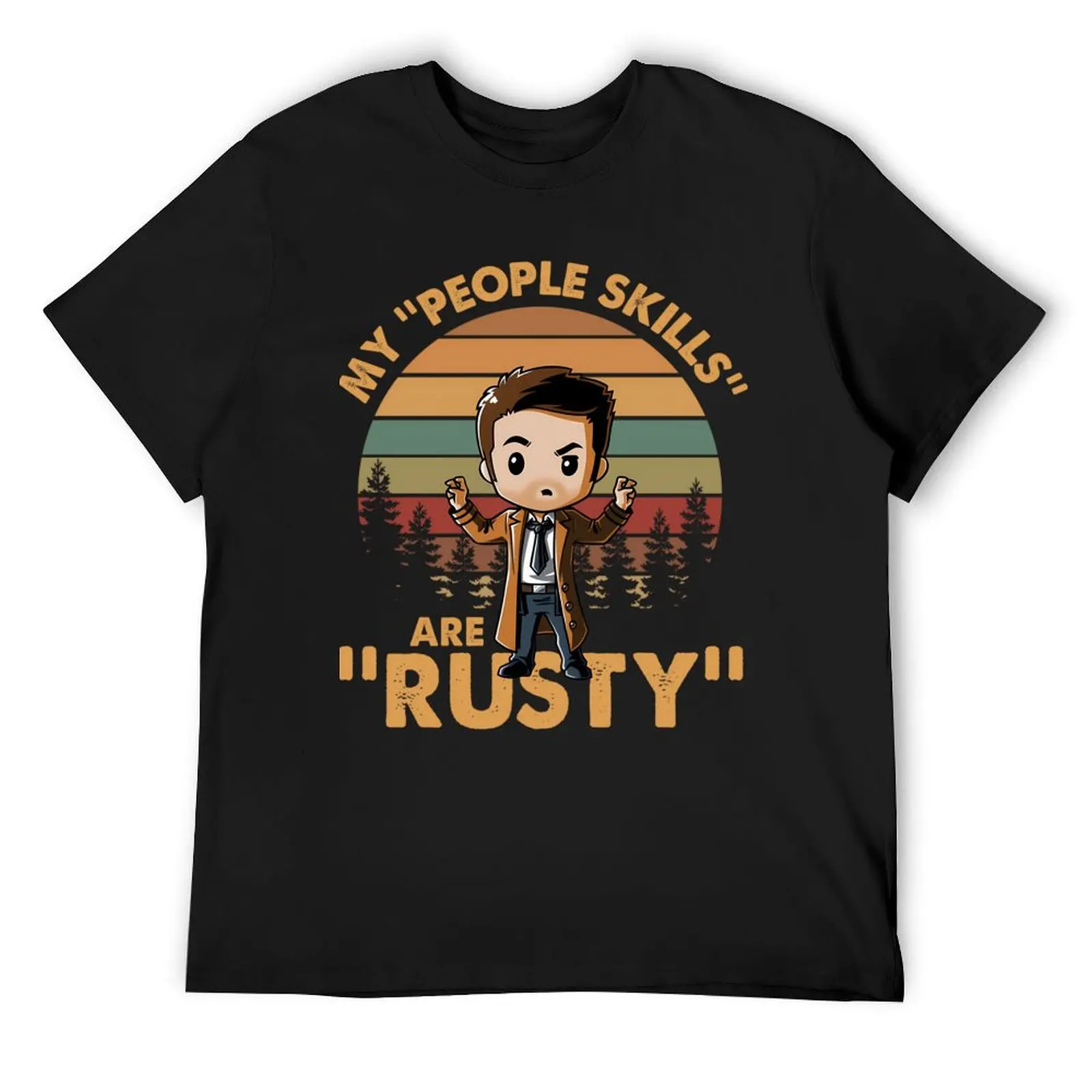 Castiel Supernatural My People Skills Are Rusty Cartoon Vintage T-Shirt summer top tees Men's cotton t-shirt