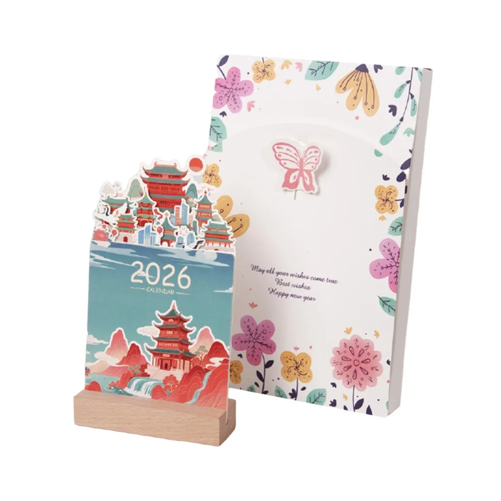 

Деревянная основа, настольный календарь на 2026, съемная основа в форме вазы, настольный календарь с кровавыми цветами, дисплей даты, цветочная тема