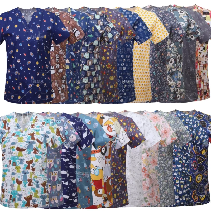 Pet Grooming doctor Work Clothes 100%Cotton Scrubs Workwear Men and Women Uniforms Wholesale Printing Scrubs Tops/shirts