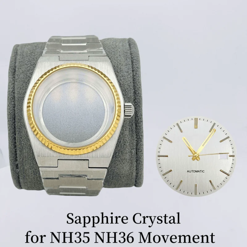 40 مللي متر الفضة الذهب حزام مجموعة ل تعديل PRX لاعب حافظة NH35 NH70 NH36/4R/7S حركة الياقوت الزجاج من خلال أسفل لا شعار