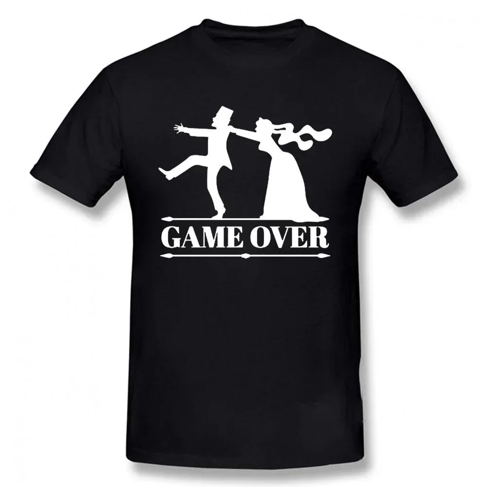 T-shirt de manga curta para homens, camisa de manga curta, game over bride, noivo, bachelorette party, engraçado, algodão, tops, 2021