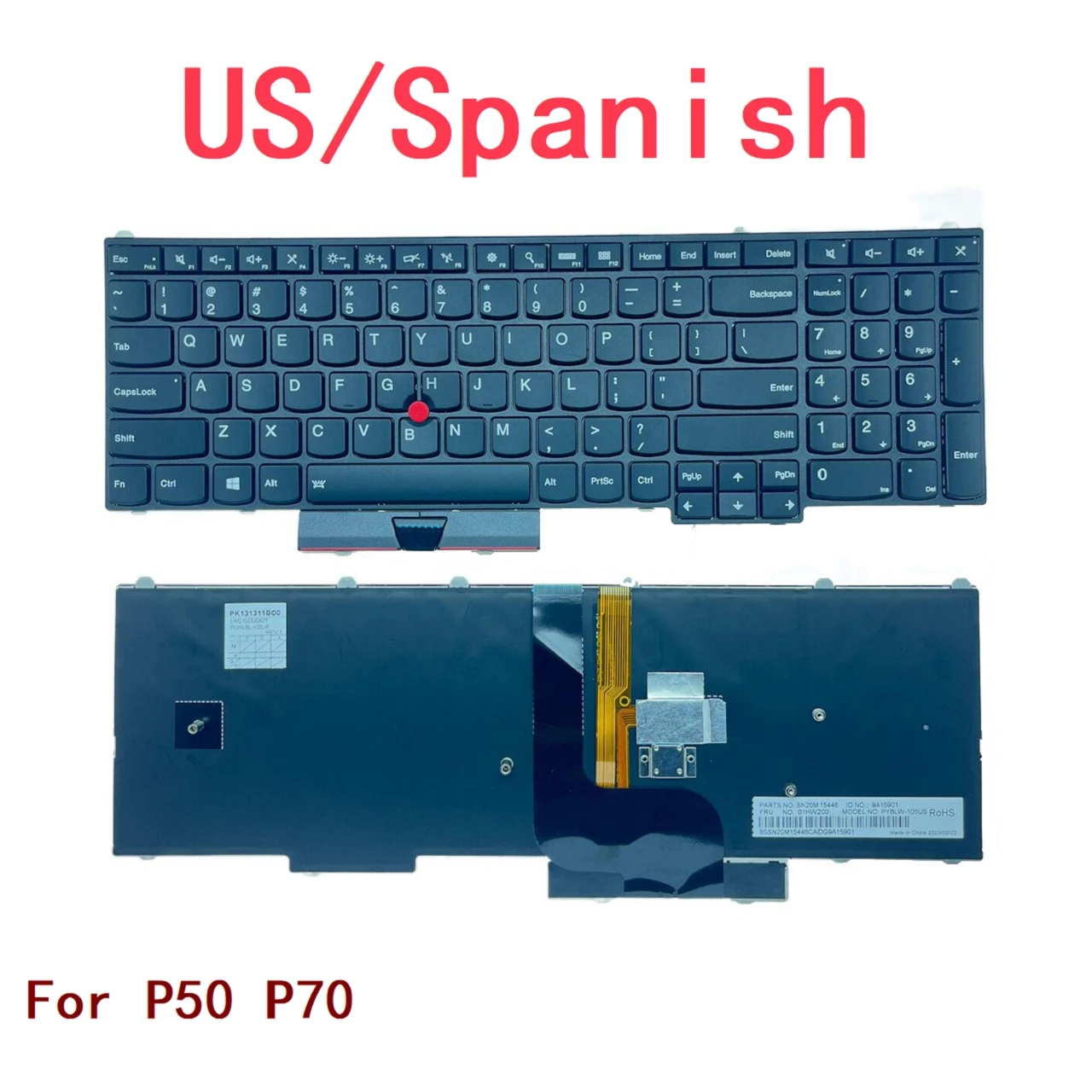 

New US Spanish Laptop Backlit Keyboard For Lenovo Thinkpad P50 P70 Notebook PC Replacement 01HW200 00PA403