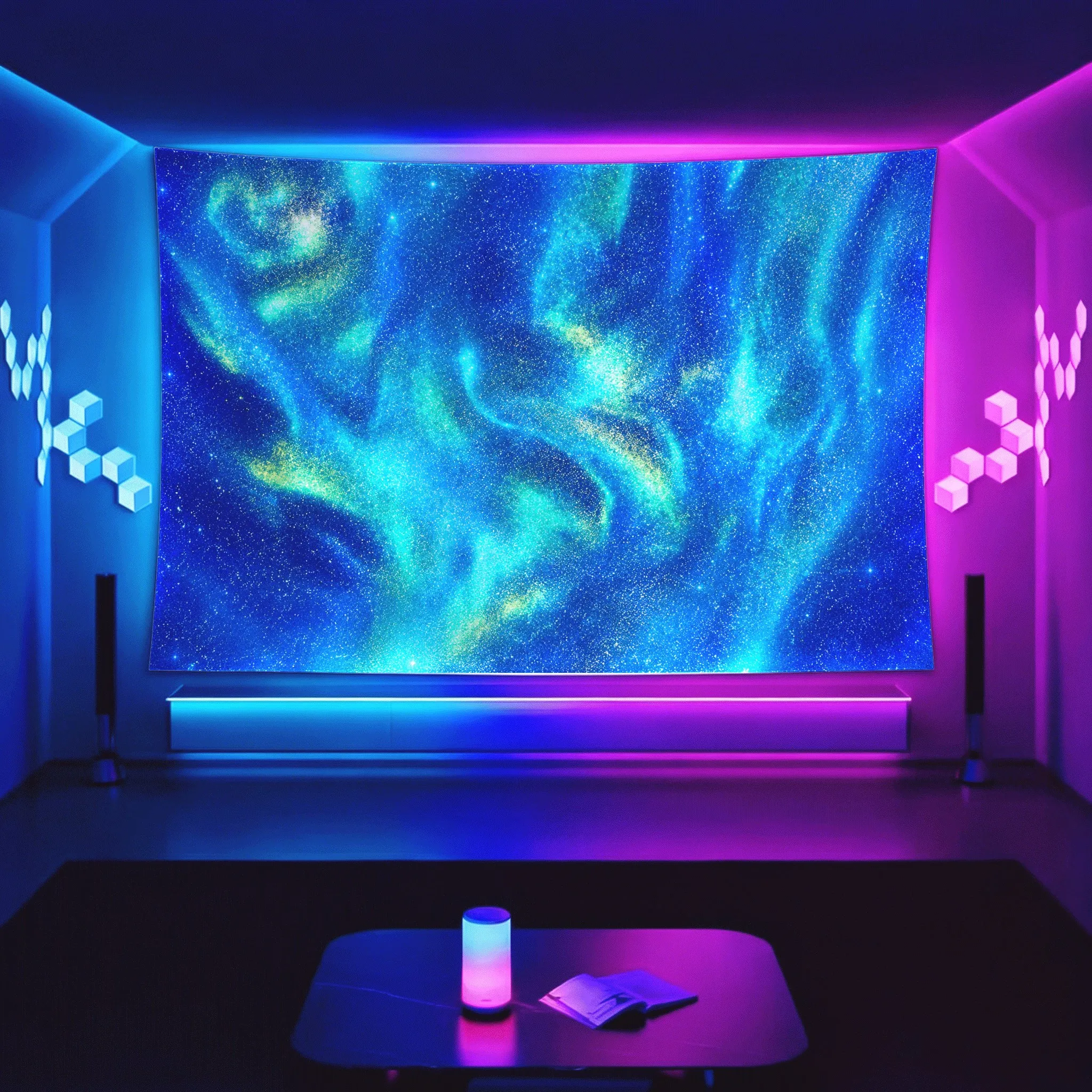 Vibrant Nebula Galaxy Tapestry Cosmic Space Wall Hanging Decor Art Blue Green Aurora Mural for Living Room Bedroom