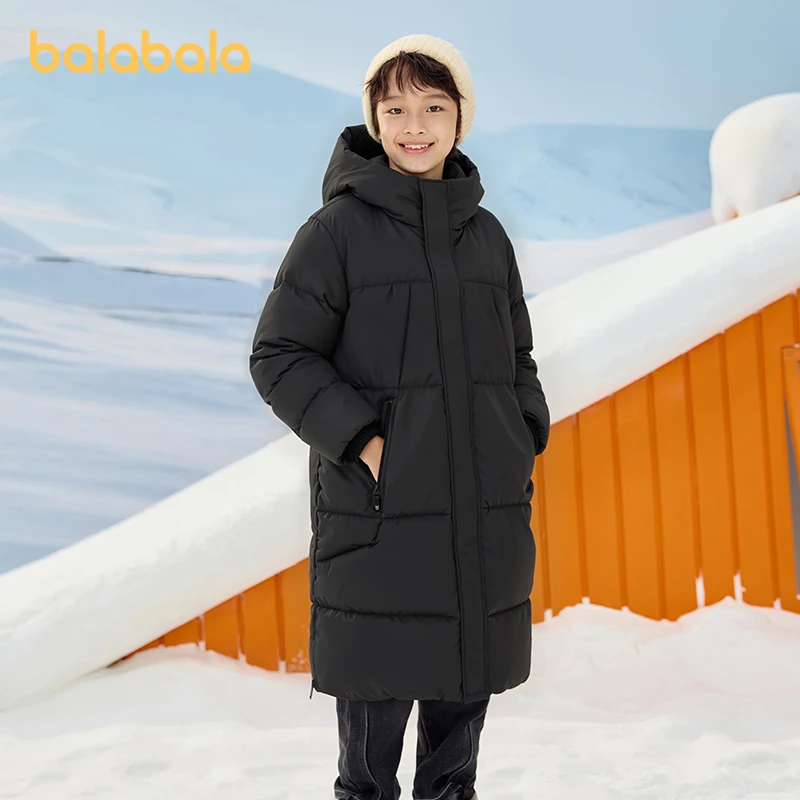 

Balabala Kids Long Down Coat Boys Girls Thickened Winter Jacket Parent-Child Matching Water-Repellent Breathable Outerwear