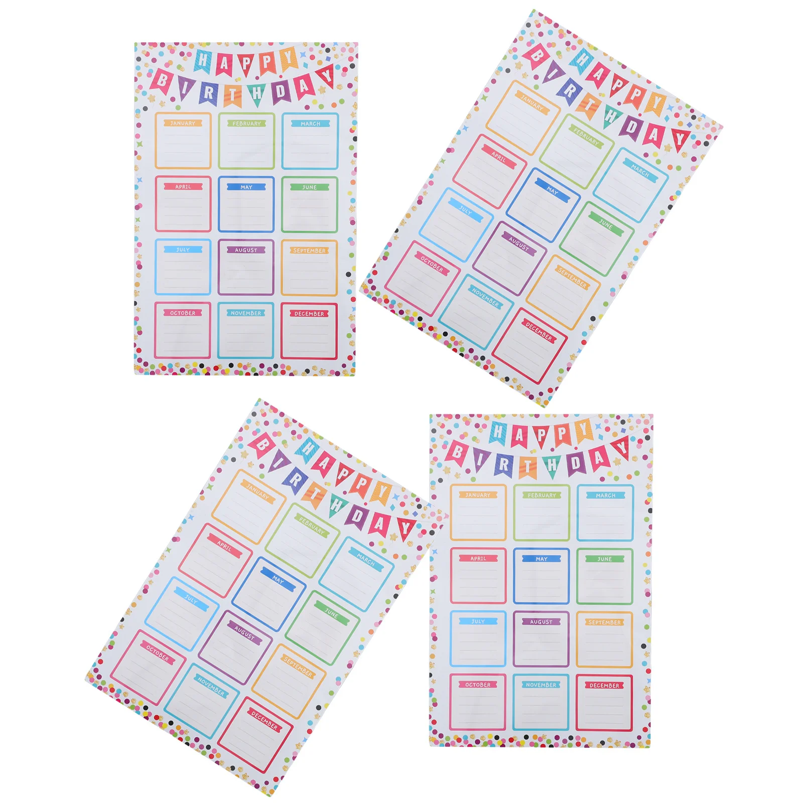 

4Pcs Birthday Chart Poster Classroom Colorful Happy Birthday Calendar Bulletin Board Sign Decoration Back to School