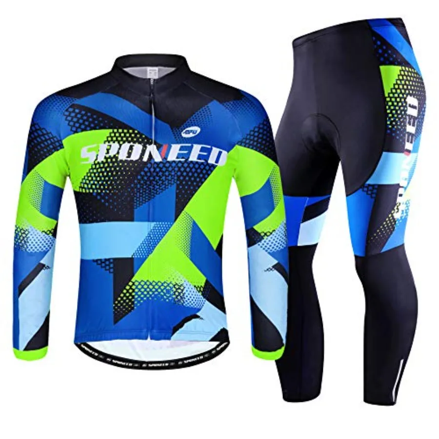 

sponeed Cycling Clothes for Men Long Sleeve Mountain Bike Road Bicycle Shirt Jerseys Padded Pants Biking Outfits