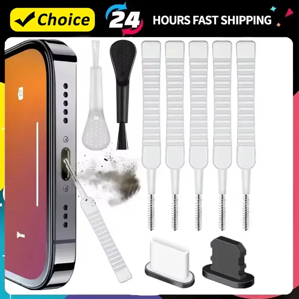 

Набор для чистки порта зарядки и динамиков мобильных телефонов, заглушки от пыли для iPhone 16, 15, 14, комплект для чистки наушников, щетка для Samsung, Xiaomi