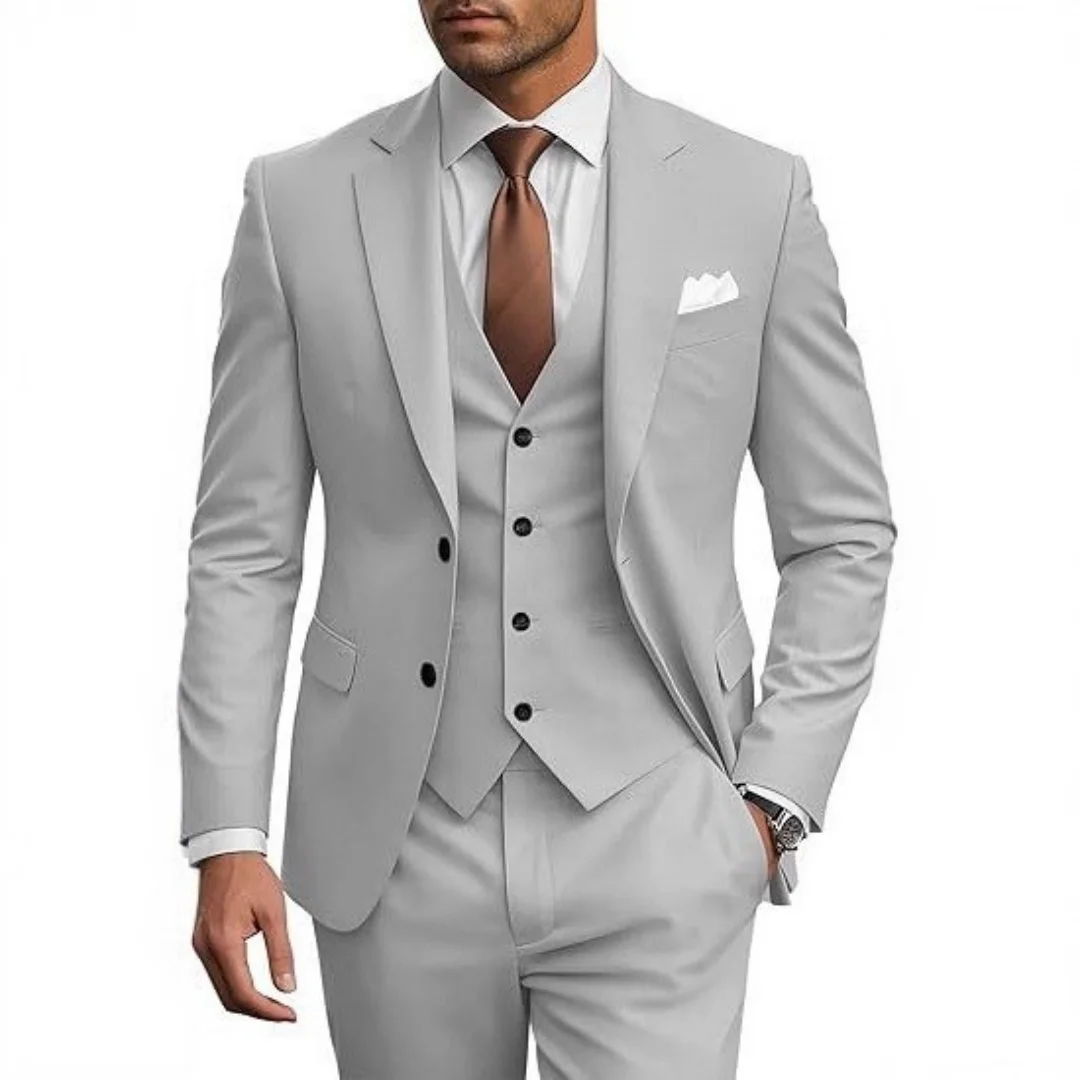 Wedding Men's 3 Pieces Suit Formal Business Tuxedos Notch Lapel Two Buttons Jacket Vest Pants Smart Casual Solid Men Clothing