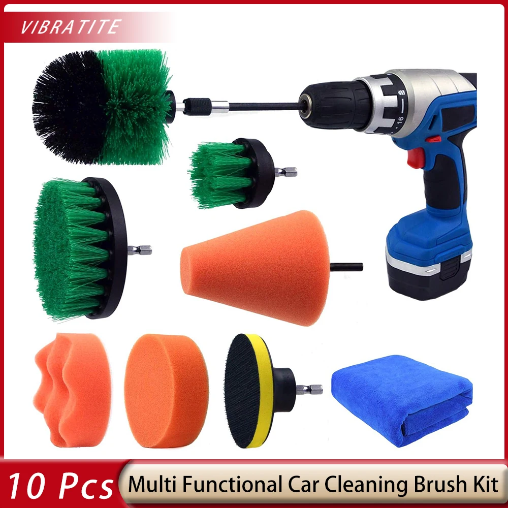 Car Wave Polishing Sponge Wheels Tiles Hubs Cone Buffing Sponge 10PCS/Set Multipurpose Drill Brush Scrubber Cleaning Set