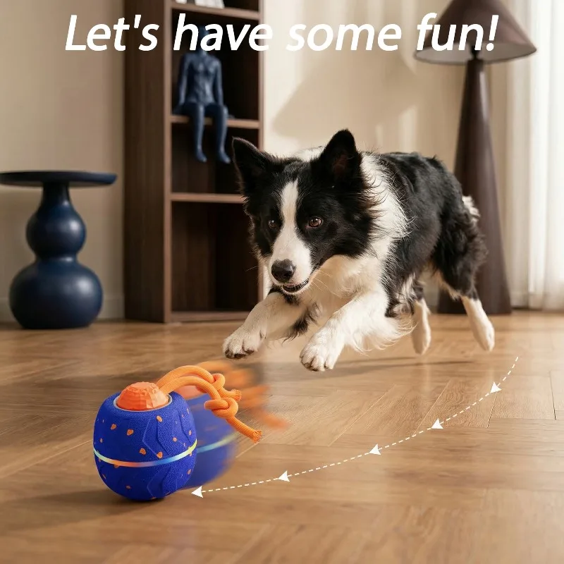 Smart Dog Toy E-TPU Chew Ball Automatic Rolling Bouncing Device Rope Tug Toy Indoor Outdoor Pet Entertainment Products