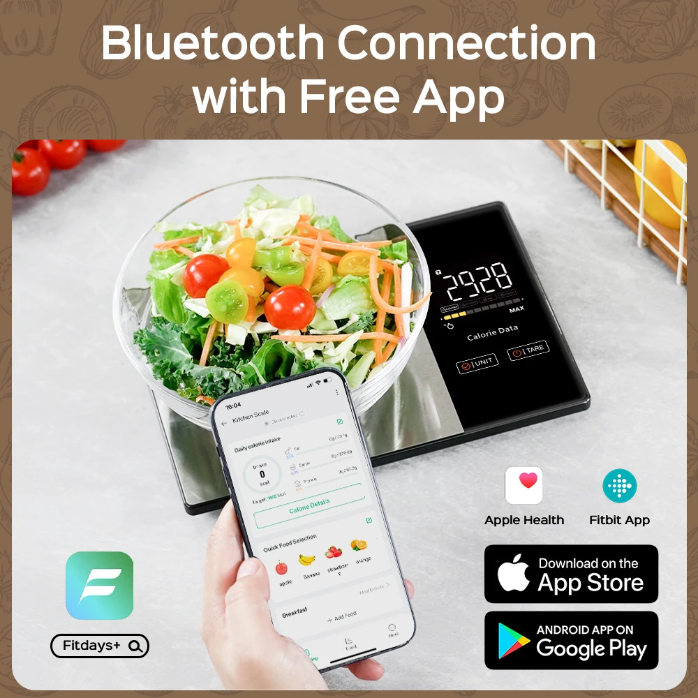 ميزان المطبخ الذكي للطعام والسعرات الحرارية والبروتين والدهون والكربوهيدرات، موازين طعام للمطبخ من الفولاذ المقاوم للصدأ 11 رطل/5 كجم