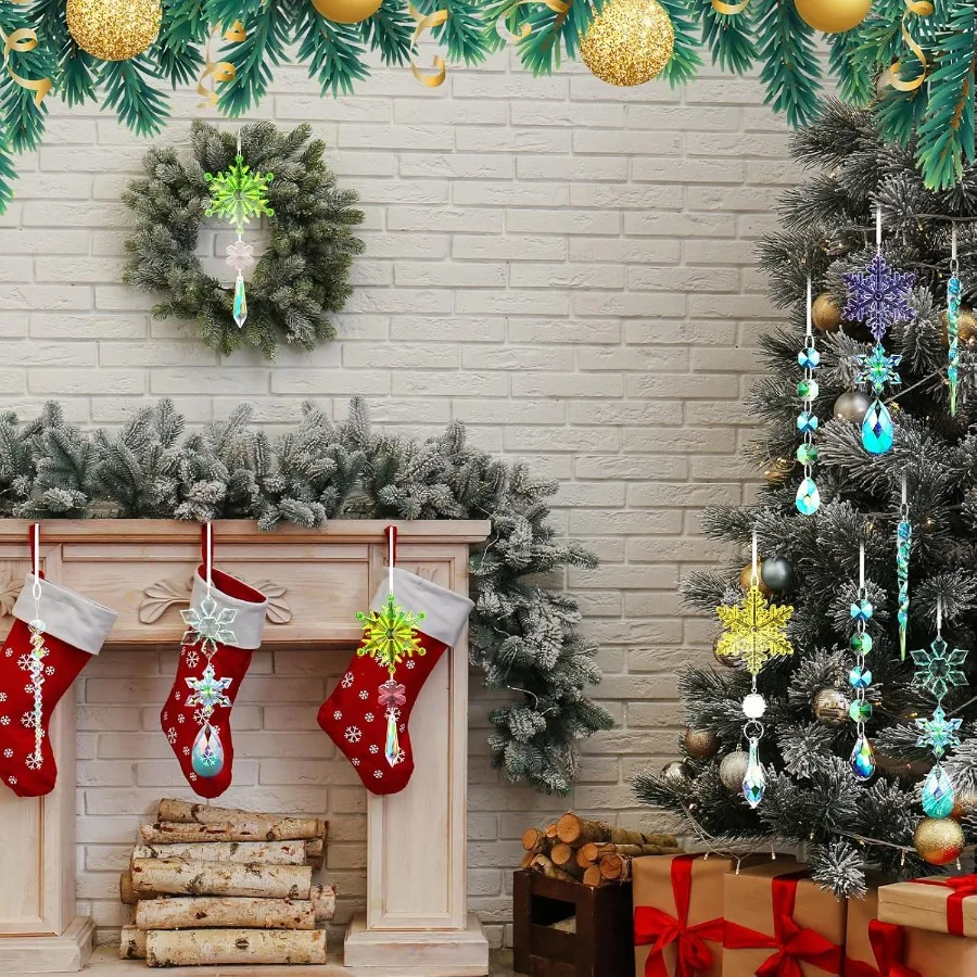 24 قطعة زينة عيد الميلاد الكريستالية لشجرة التقزح اللوني ندفة الثلج الاكريليك الشتاء حلي معلقة مع 8 أنماط ندفة الثلج Icic #3