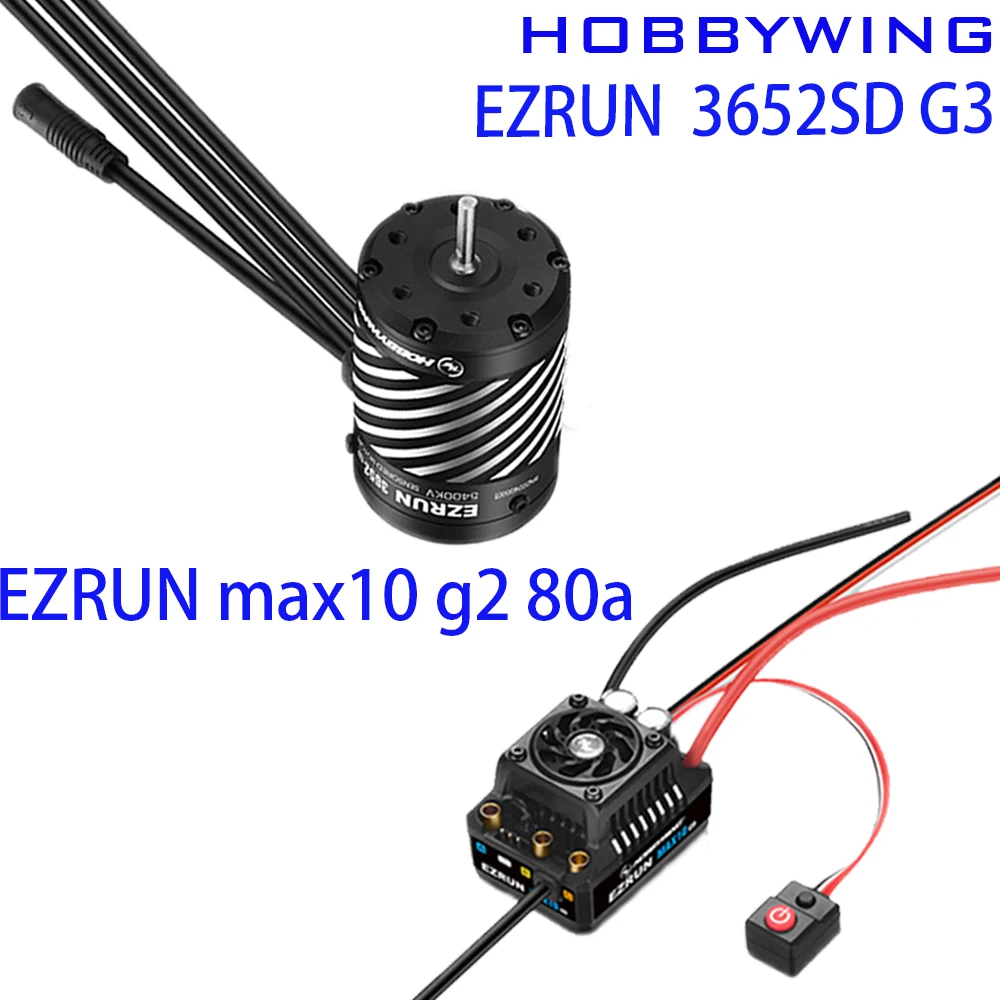 Hobbywing EZRUN 3652SD G3 3300/4100/5400KV Sensored Brushless Motors with MAX10 G2 80A ESC Combo for 1/10 1/8 RC Car Buggy Model