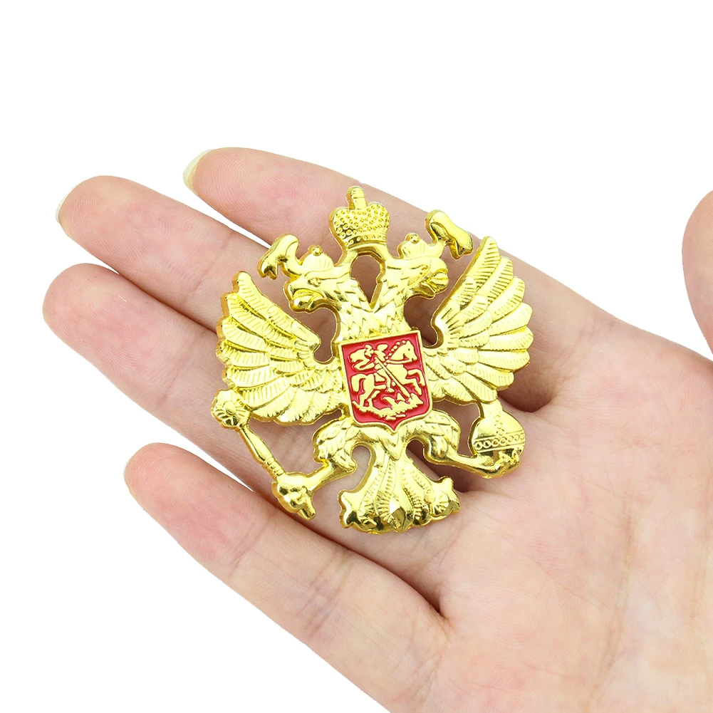 Muy Bien Gold Double Headed Eagle Brooch Pin Metal Russian Badge Punk Brooch Banquet Lapel Pin Men\'s Clothing Accessories