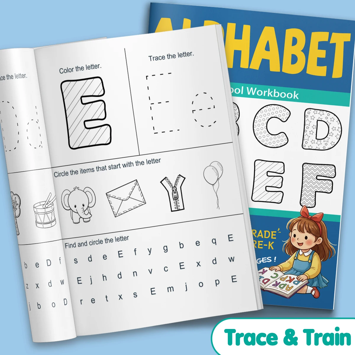 Children's alphabet coloring book, cute cartoon patterns, preschool early education workbook, boost your baby's hands-on skills