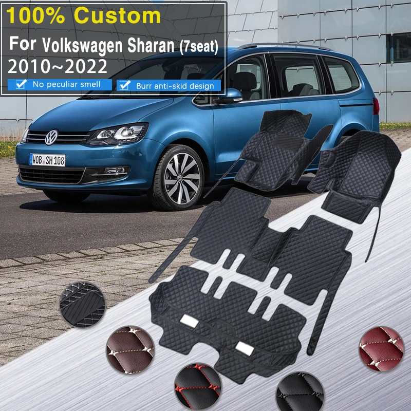 Car Floor Mats For Volkswagen VW Sharan 7N 7seat 2010~2022 Auto Leather Floor Mat Rugs Pad Interior Parts Car Accessories 2012