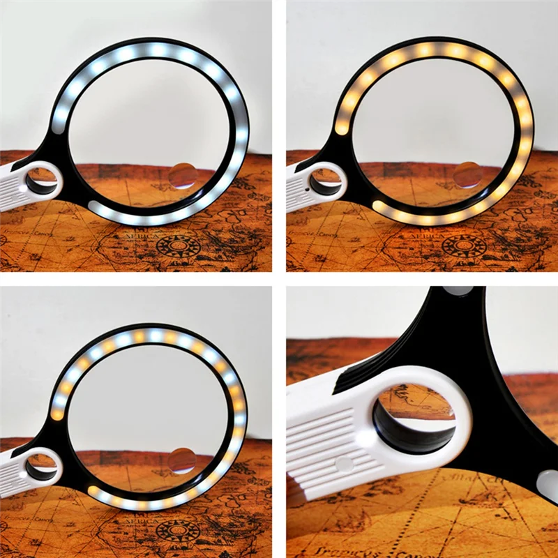 ABAE-20X Professional Handheld Magnifying Glass Rechargeable Reading Lens 34 LED Light For Reading Magnifying Glass Jewelry