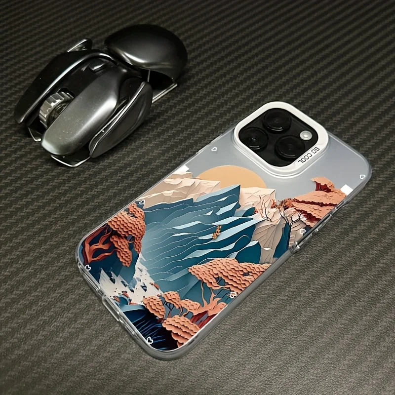 Mountain peak landscape phone case for iPhone 17 16 15 14 13 12 11 Pro/ Max/Plus shock-proof rear cover anti-fingerprint