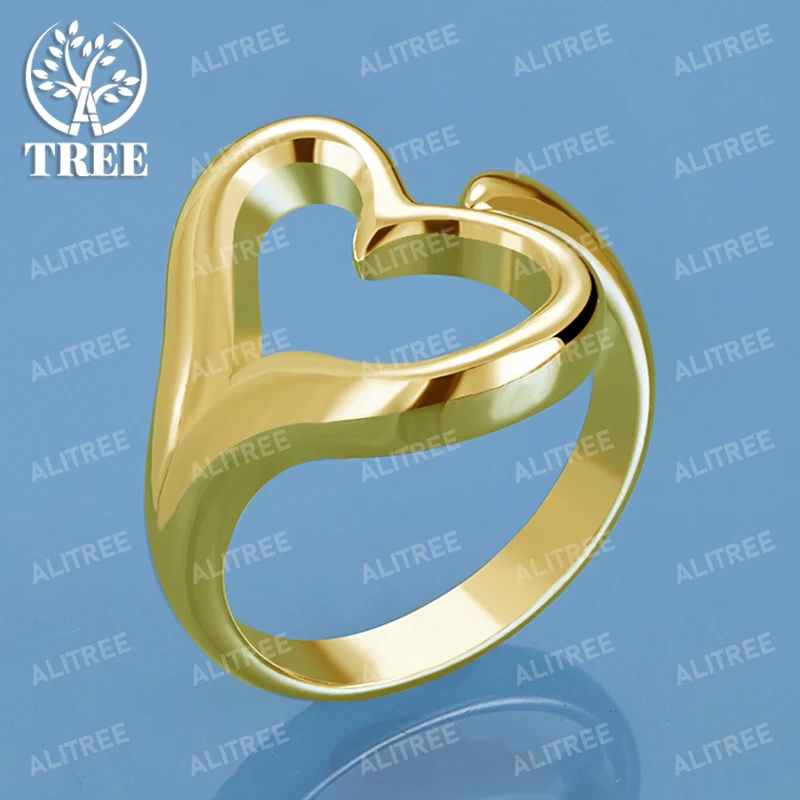 

ALITREE 18K Gold 925 Sterling Silver Heart Rings For Women Party Wedding Engagement Fashion Jewelry Fine Luxury Open Ring Gifts