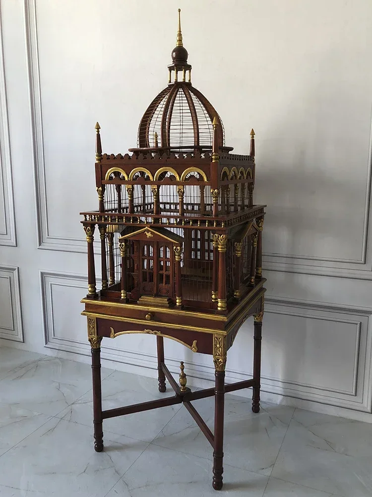 Retro Building Model Peach Wood Hand Carved Bird Cage Model Room Sales Office Hotel Lobby Decoration & Ornament decoration