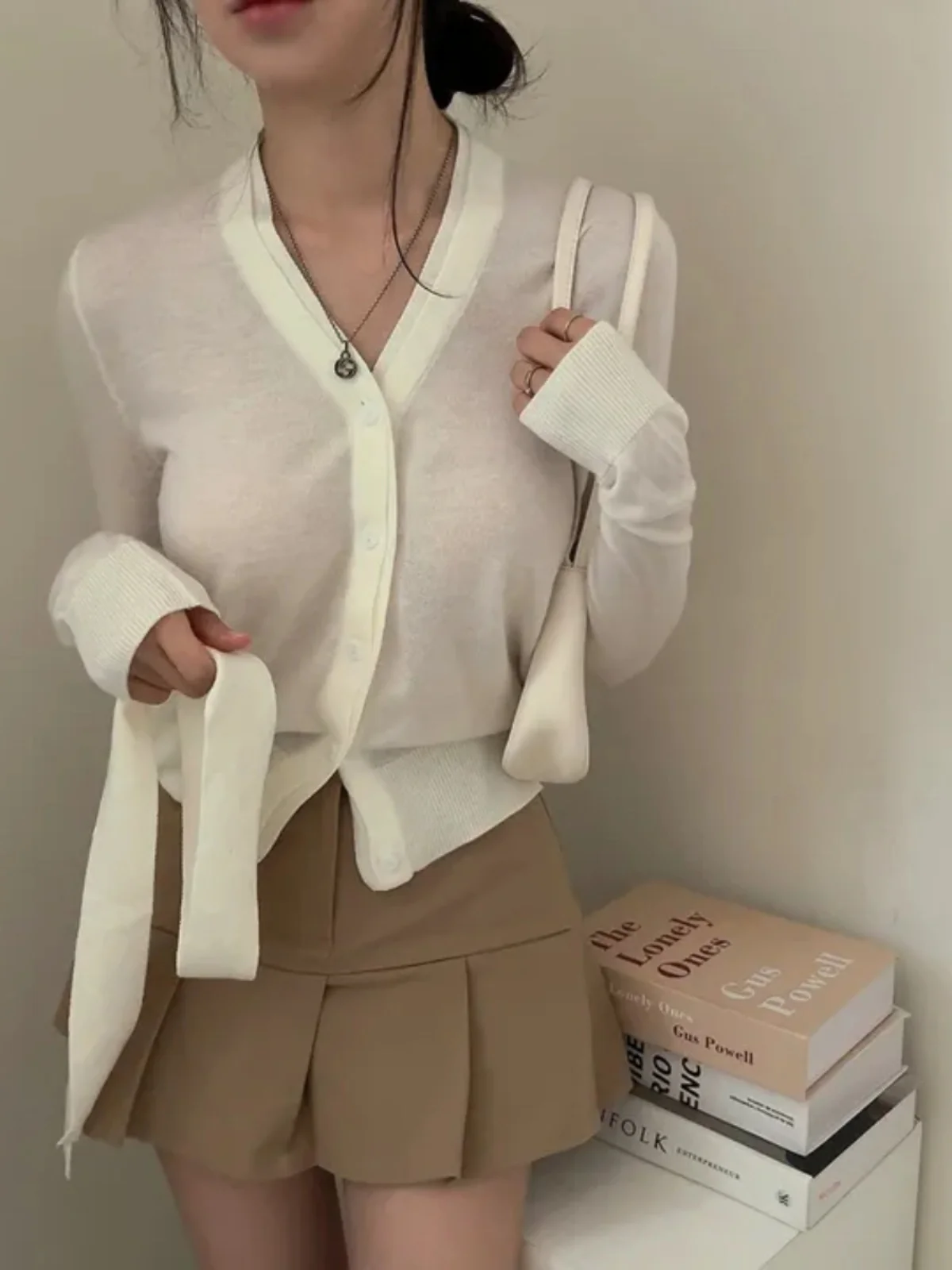 

Korean Sle Women's Knitted Sweater with Sa Ele Design Open Cardigan Slimming Waist Long Sve Color Spring Fas...