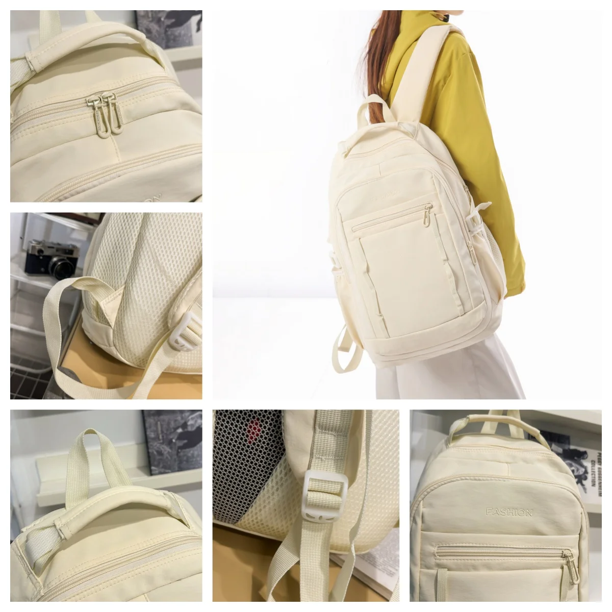 حقيبة ظهر كاجوال للجنسين من النايلون عالي السعة وخفيفة الوزن ومتينة ومحايدة للسفر وحقيبة ظهر للكمبيوتر المحمول