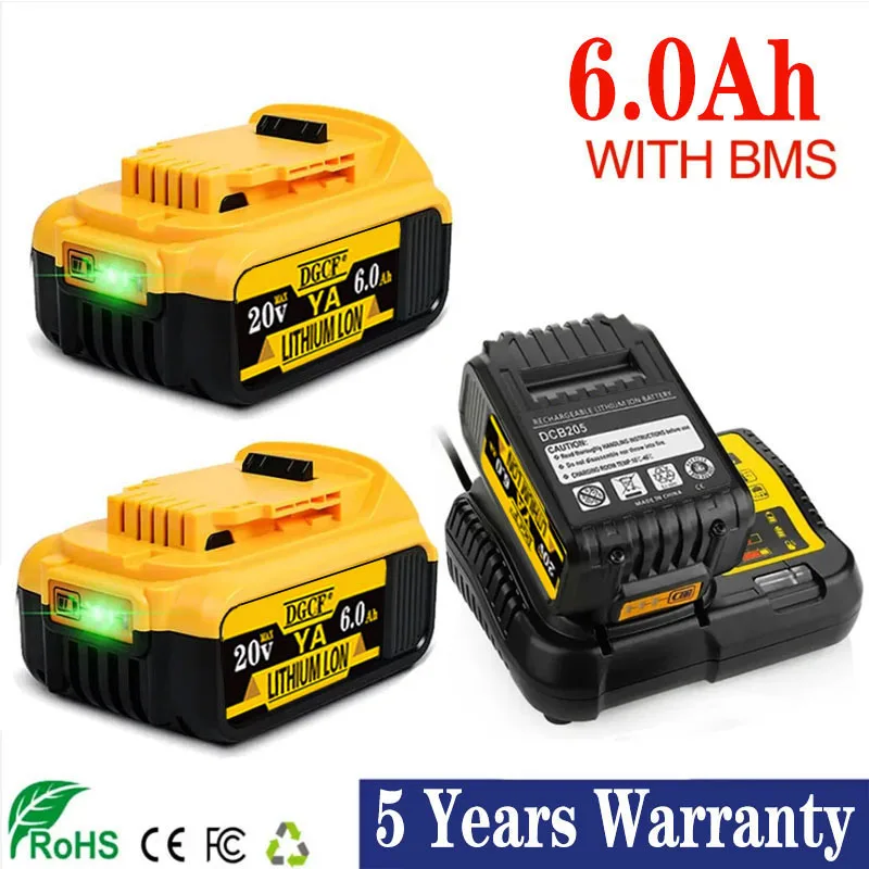 

18V Battery Tools 6.0Ah DCB200 DCB184 DCB181 Replacement Li-ion Battery for DeWalt MAX XR power tool 6000mAh lithium Batteries