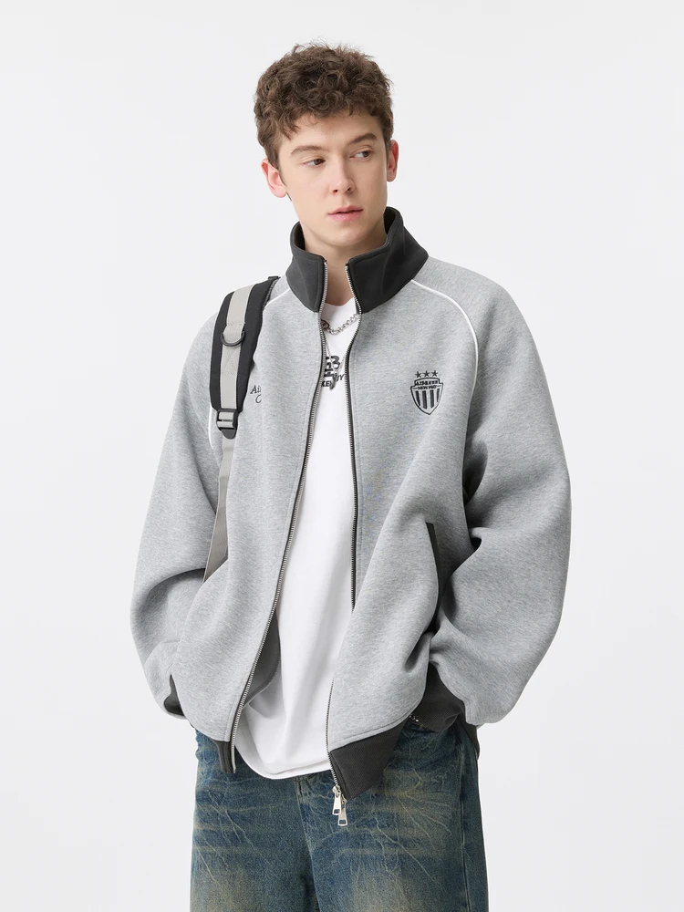 

Новая осенняя свободная повседневная толстовка с цветными вставками для мужчин, кардиган на молнии, молодежная куртка в университетском стиле с длинными рукавами