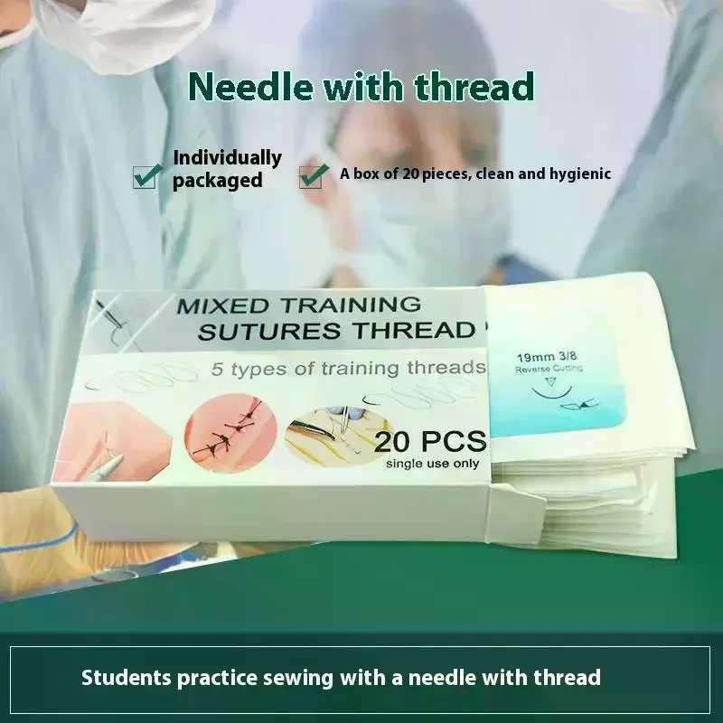 

20 шт., медицинская игла для наложения швов, нейлоновая мононильная нить, набор для наложения швов, обучающие демонстрационные упражнения, образование студентов