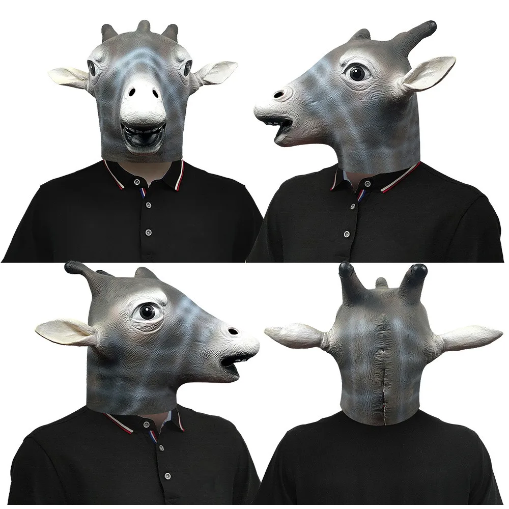 Realistische Giraffen-Latexmaske für den ganzen Kopf, Cosplay- und Halloween-Party-Kostümzubehör – Detail 3