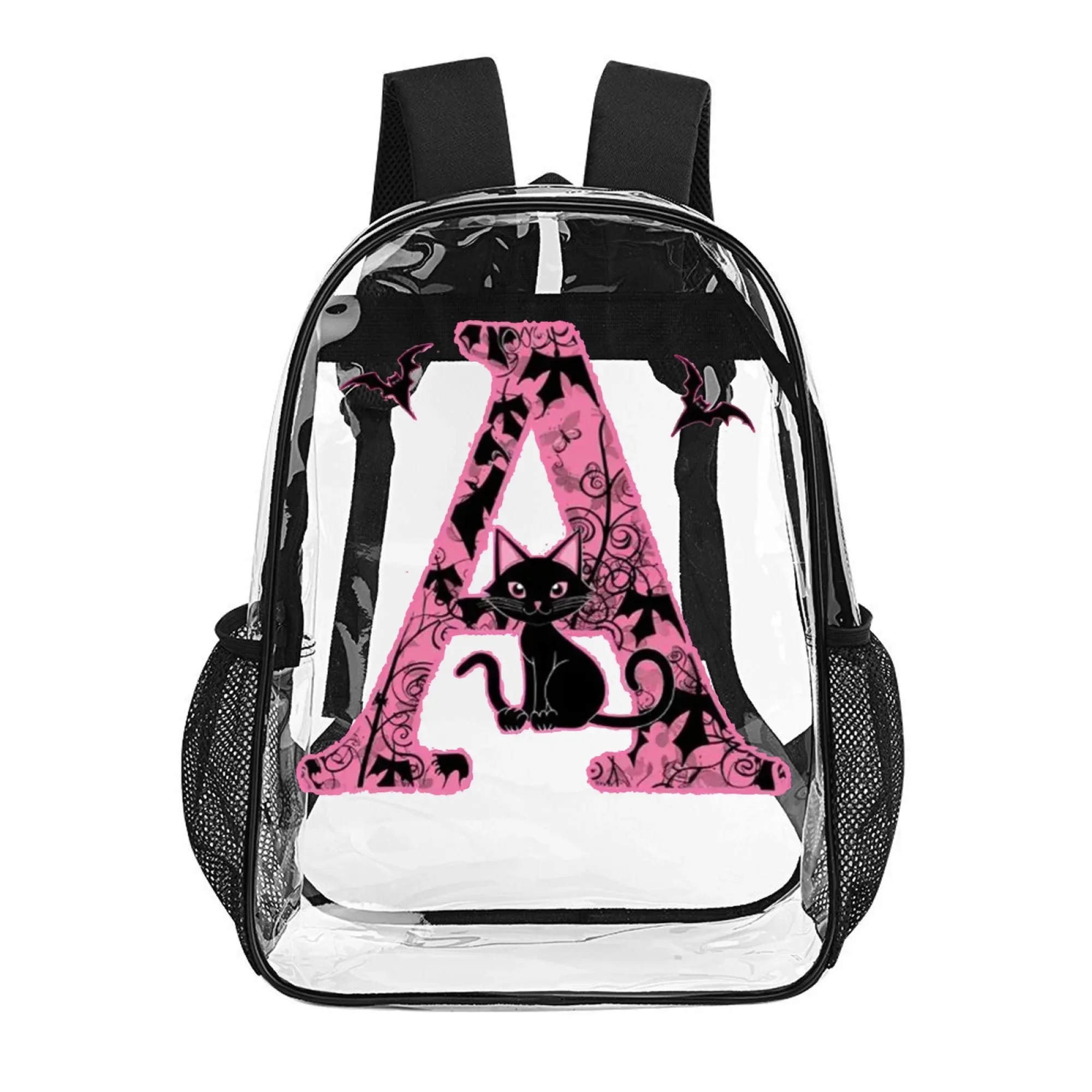 

16 in PVC Clear Backpack, Transparent Bag with A Letter Cat Pattern, Fun Gift for Holiday Events, School & Unique Present Needs
