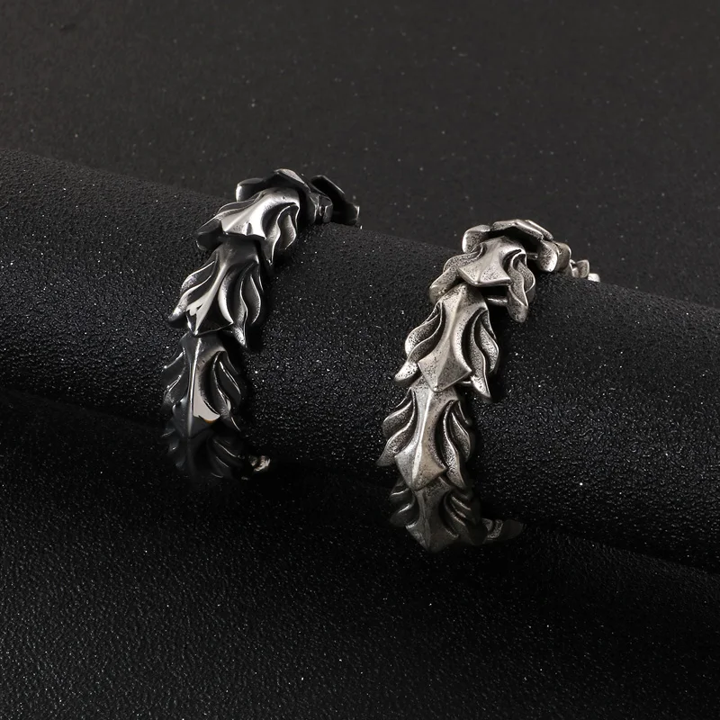 Fongten 17mm Width Dragon Chain Bracelet For Men Stainless Steel Charms Men Bracelets Bangle Ancient Silver Color Jewelry