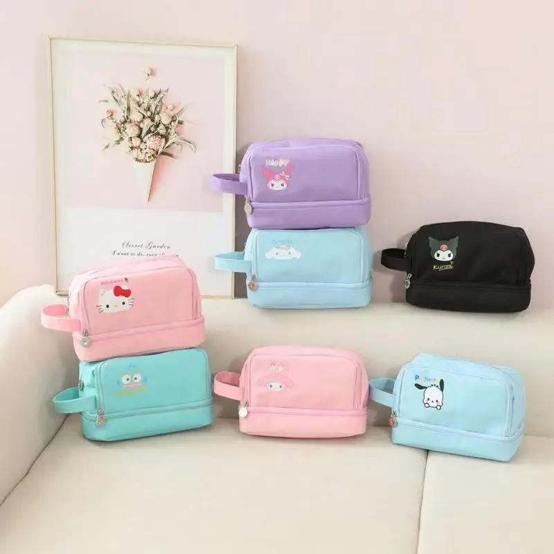 

Женская косметичка Sanrio, вместительная Портативная сумка для хранения канцелярских принадлежностей, многофункциональная мультяшная Сумочка с Hello Kitty в подарок