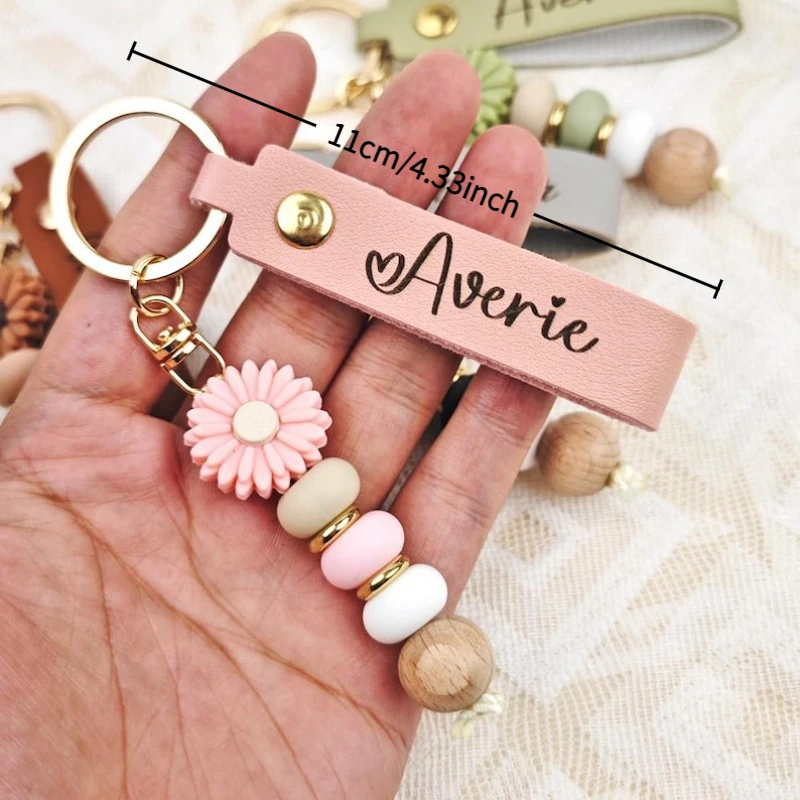 Personalised Daisy Beaded Keyring Gift