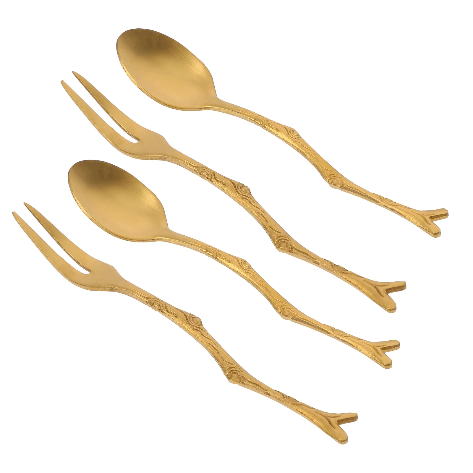 

4Pcs Stainless Steel Flatware Set Golden Retro Pattern Spoon Fork Fruit Knife Easy Clean Bright Color NonFading