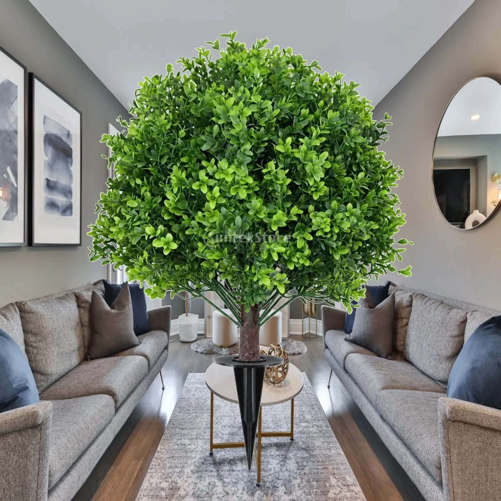 Decorative Tree Indoor Outdoor Artificial Spherical Topiary with Stake Plastic Topiary Tree with Ground Stake Dense Foliage