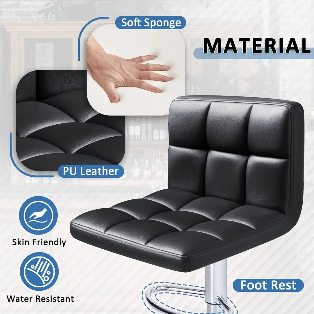 Taburetes de bar Taburetes de bar giratorios ajustables de cuero PU modernos, taburete de bar hidráulico sin brazos para mostrador de cocina cuadrado de altura adicional