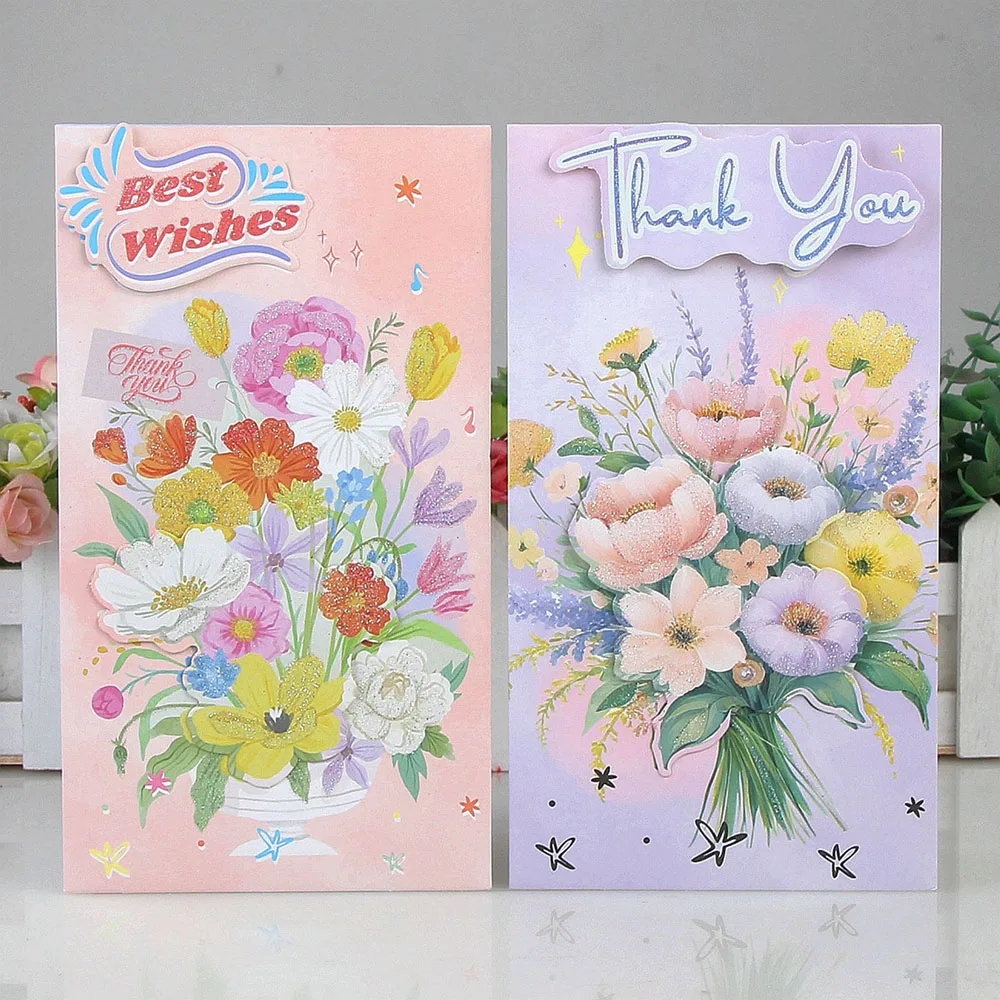 8 pcs Flower 3D Greeting Card Universal 3D Greeting Card Mother's Day Teacher's Day Qixi Festival Blessing Card