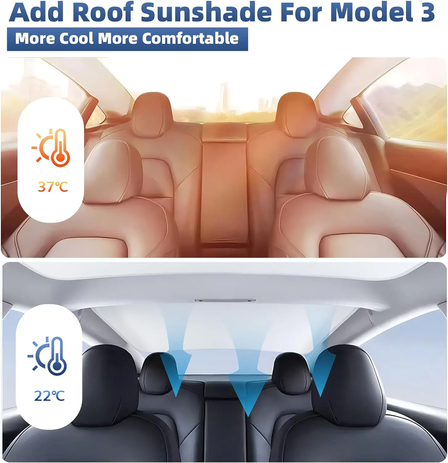 Sunshade Roof for Tesla Model 3 2023-2021 No-Sag Design Roof Sun Shade for Tesla Model 3 Accessories