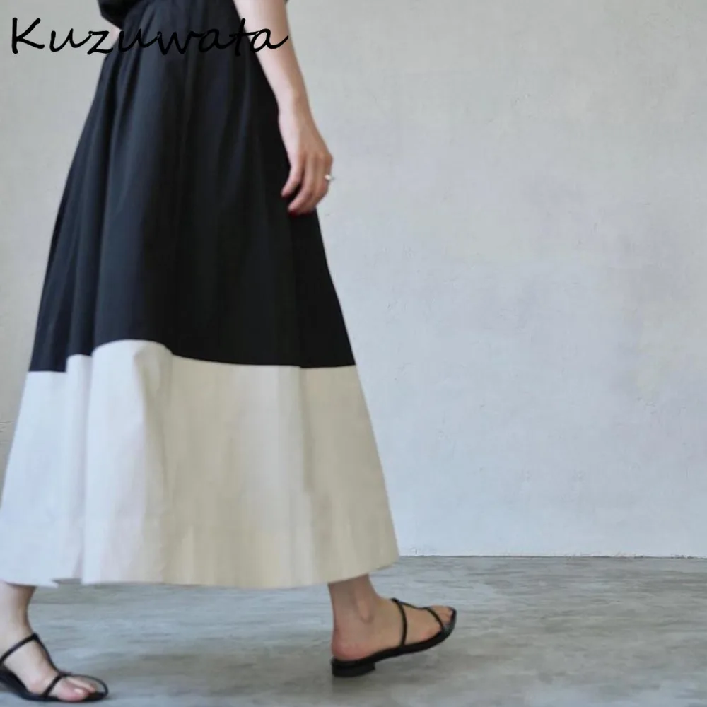 Kuzuwata Women Vintage High Waist A-line Skirt French Style Ball Gown Panelled Minority Faldas Japan Casual Literary Mujer Falda