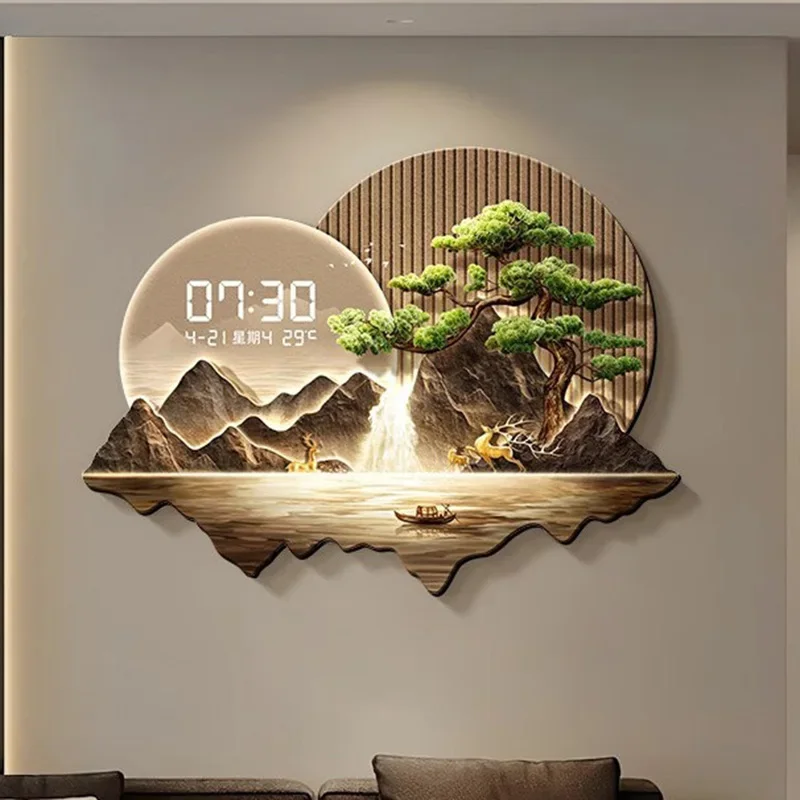 A*-Chinese Style Restaurant Clock Wall Art Mural Luxury Vintage Interior Aesthetic Wall Watch Creative Fashion Pare./