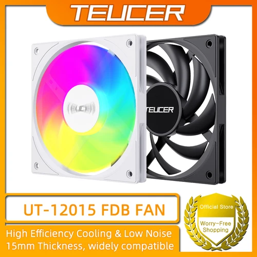 TEUCER UT-12015 Ventilador de refrigeración delgado con rodamiento ARGB FDB de 120 mm Ventilador con cubierta de PC de alto rendimiento para refrigeración de CPU y construcciones de PC