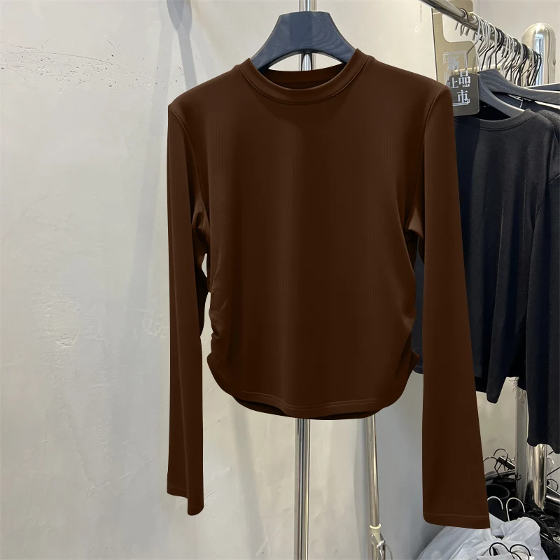 

Casual Long Sve T-irt Women's Waist-Cinching Inner Wear Base irt Top Simple High-End Feeling Spring Autumn New Arrival