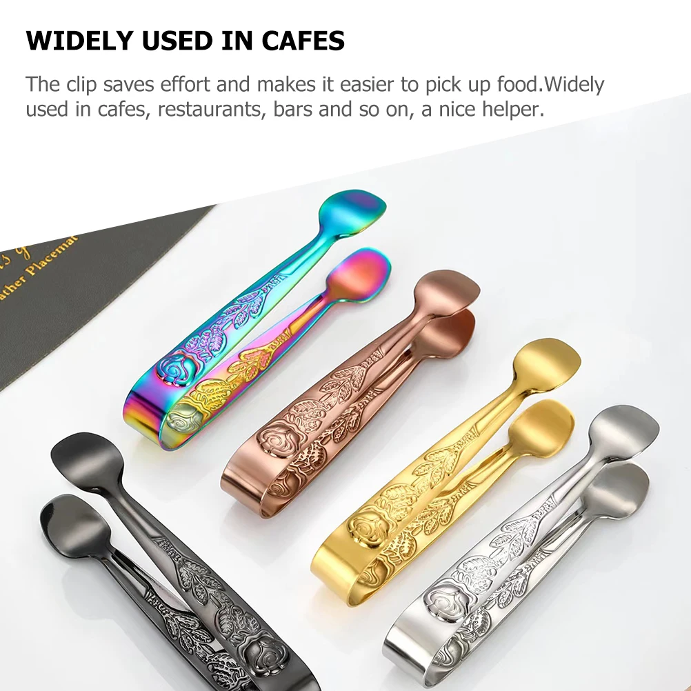 

2pcs Stainless Steel Sugar Cube Mini Food Tongs Ice Candy Serving Small Kitchen Utensils Tea Snacks Lemon Restaurant Bar Use