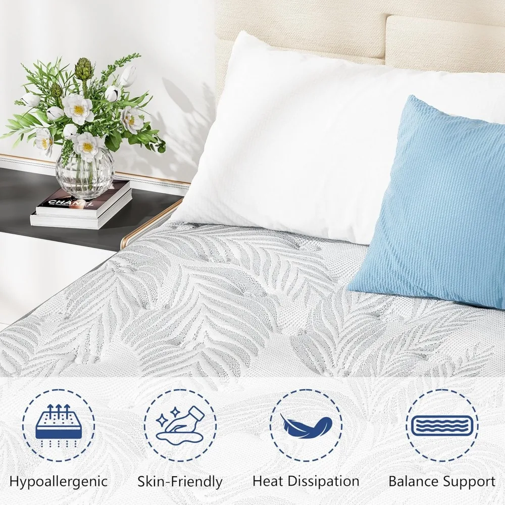 ハイブリッドメモリーフォームXLツインマットレス14インチ、快適な夜の睡眠のためのポケットコイル、中程度の硬さのマットレス（箱入り）