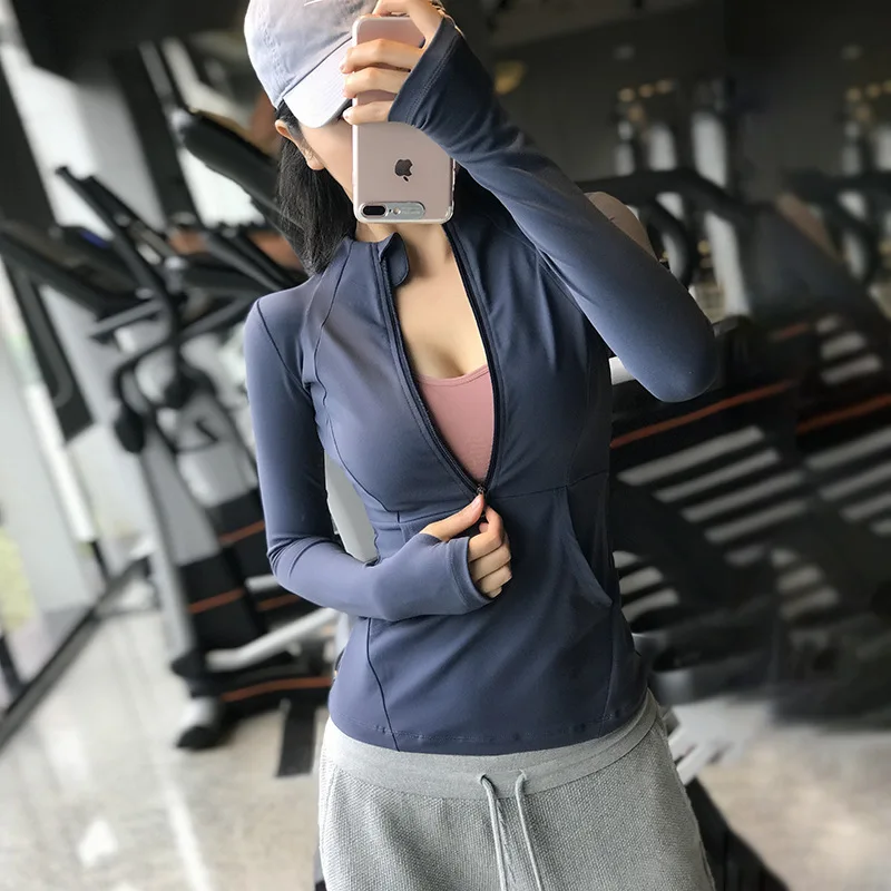 

New Women's Yoga Set Sport Jacket Half-Zipper Tight Long Sleeve Cardigan Gym Clothes Fitness Top Breathable Quick-Dry Stand Coll