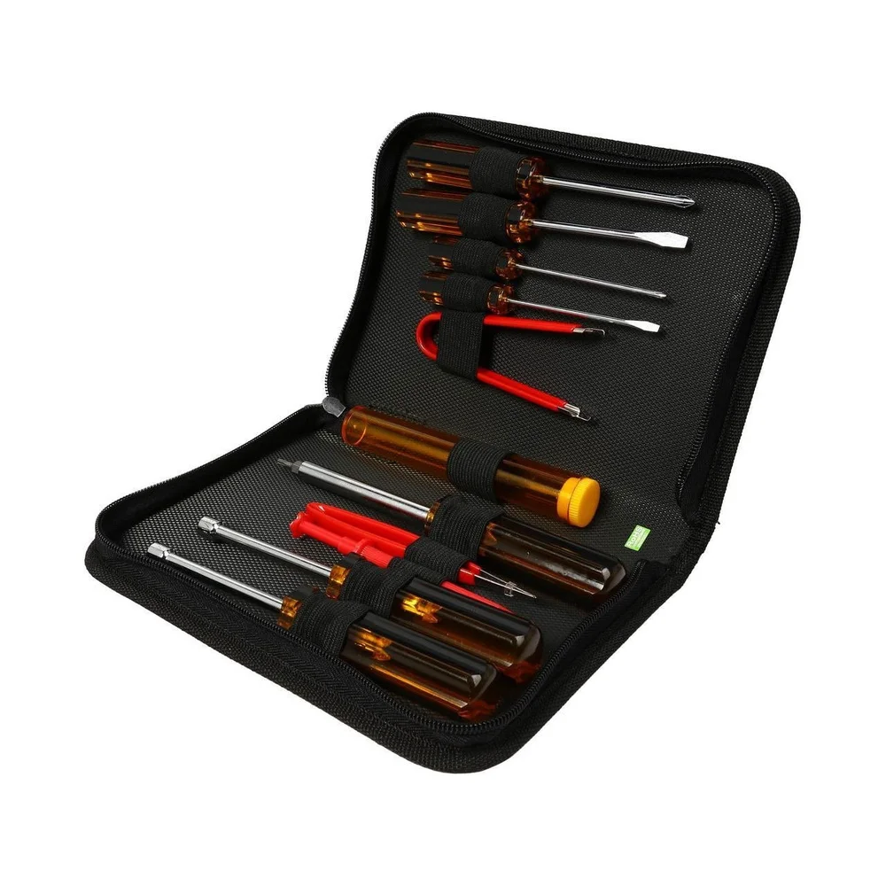 11 Piece PC Computer Repair Tool Kit with Portable Zippered Case Nut Drivers Screwdrivers Tweezers Parts Retriever Chip