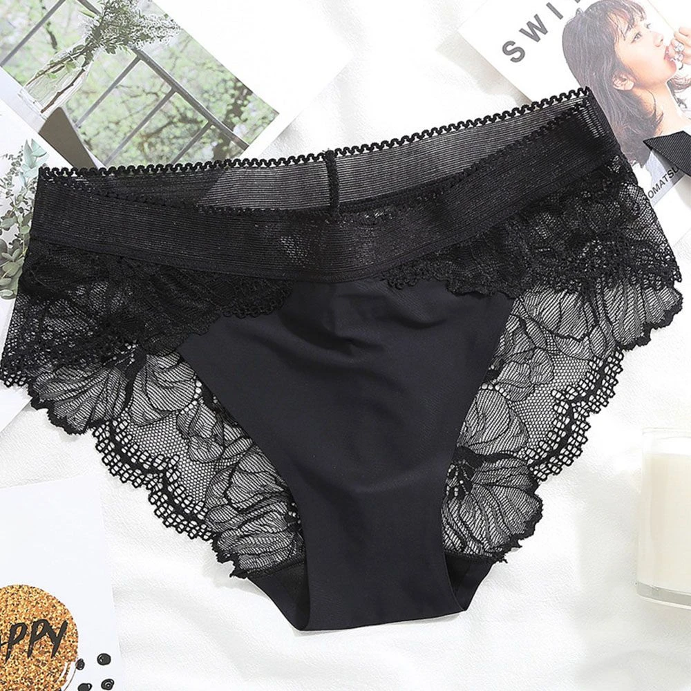 Plus Size Women\'s Underpants Female Panties Comfort Intimates Lace Underwear Briefs Ice Silk Hollow Out Sexy Calzones Para Mujer