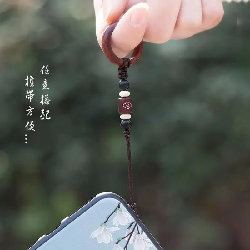 Xiaoye Purple Sandalwood Phone Hanging Rope Finger Ring Keychain Short Anti Loss Pendant Chinese Style Creative Couple