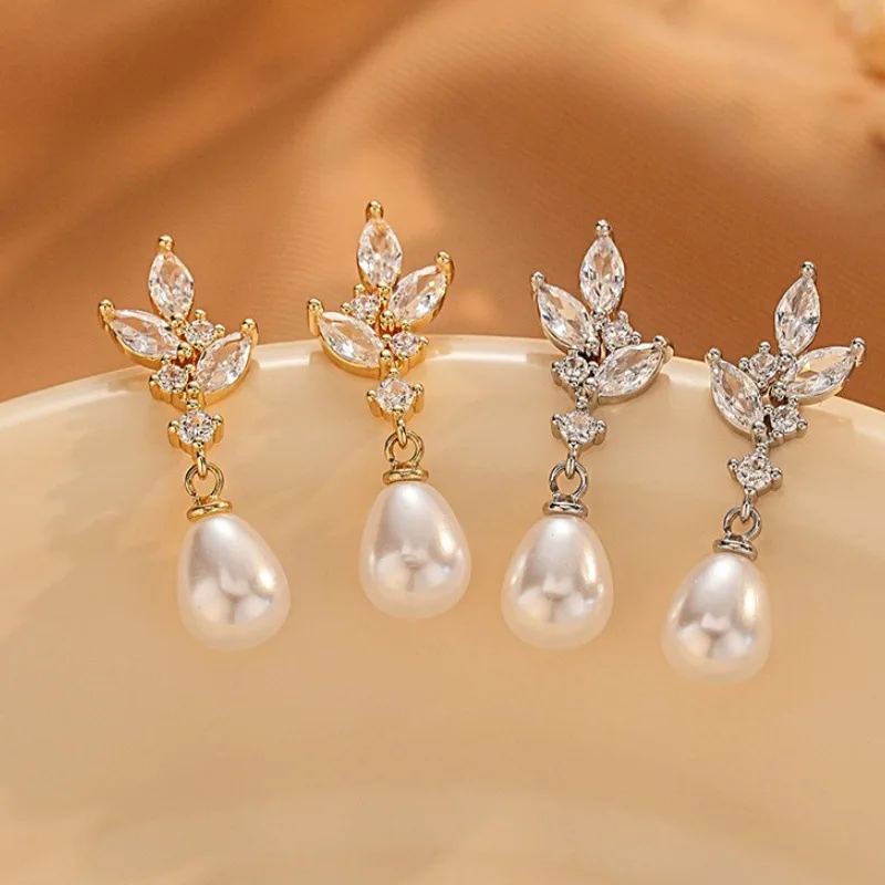 ليف الزركون العروس أقراط اللؤلؤ للنساء 2025 رائعة أنيقة مأدبة اكسسوارات الراقية ضوء فاخر قطرة الماء الأذن مربط #5